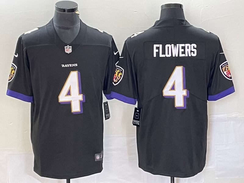 Men's Baltimore Ravens Zay Flowers #4 Black Team Jersey